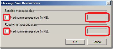 Message size limits per for an individual user