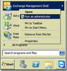 Open Exchange Management Shell using Run as administrator