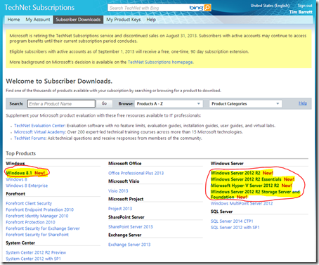 Windows Server 2012 R2 and 8.1 RTM on TechNet