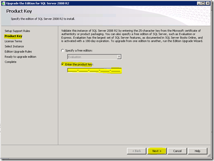 Enter your SQL Volume License key here