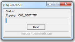 PeToUSB is setting up the USB drive.