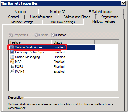 OWA status in the Exchange 2007 Management Console