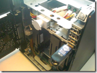 View inside the HP ProLiant MicroServer with the USB drive plugged in for OS load